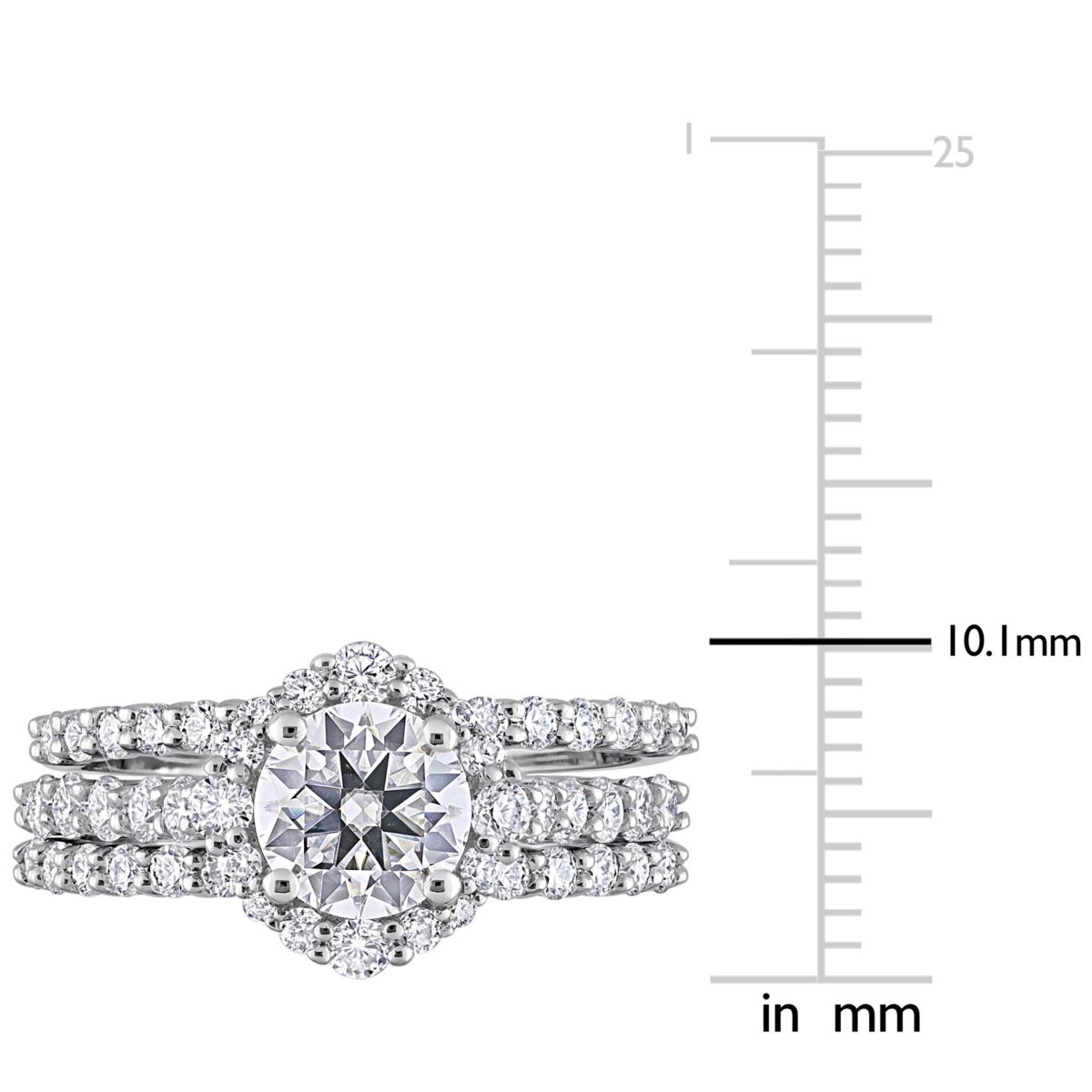 Lab Created 2 CT DEW Created Moissanite Halo Bridal Ring Set in Sterling Silver
