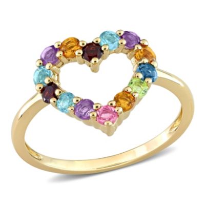 Belk & Co Multi-Color Gemstones Open Heart Ring in 10k Yellow Gold, 7