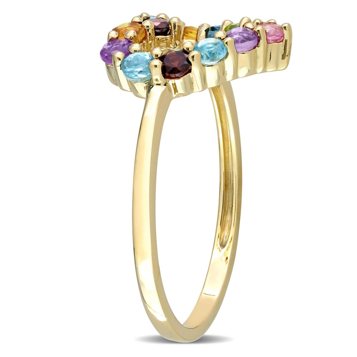 Multi-Color Gemstones Open Heart Ring in 10k Yellow Gold