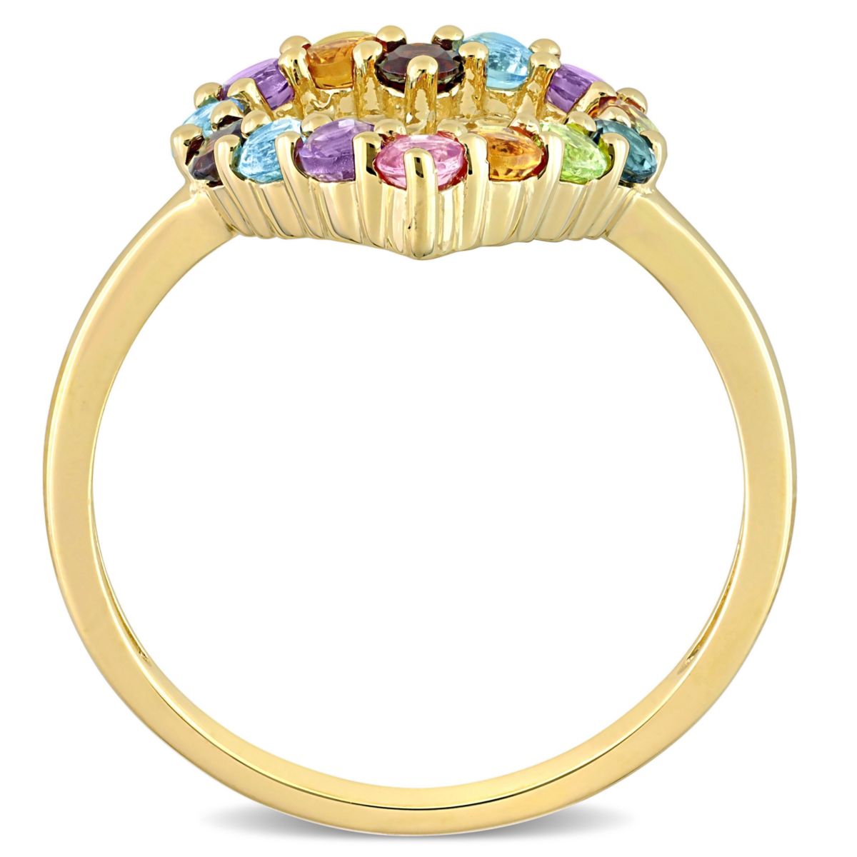 Multi-Color Gemstones Open Heart Ring in 10k Yellow Gold