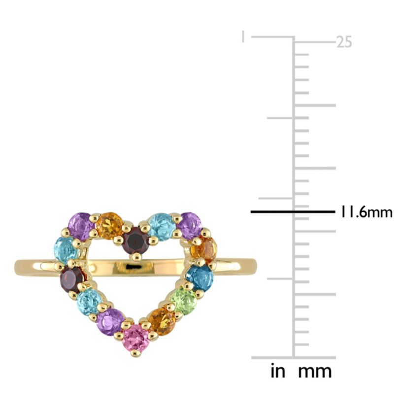 Multi-Color Gemstones Open Heart Ring in 10k Yellow Gold