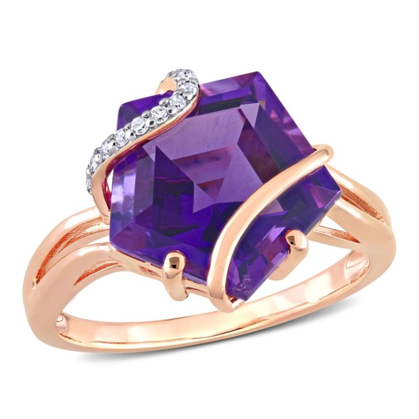 Amethyst and Diamond Accent Wrapped Ring in Rose Plated Sterling Silver