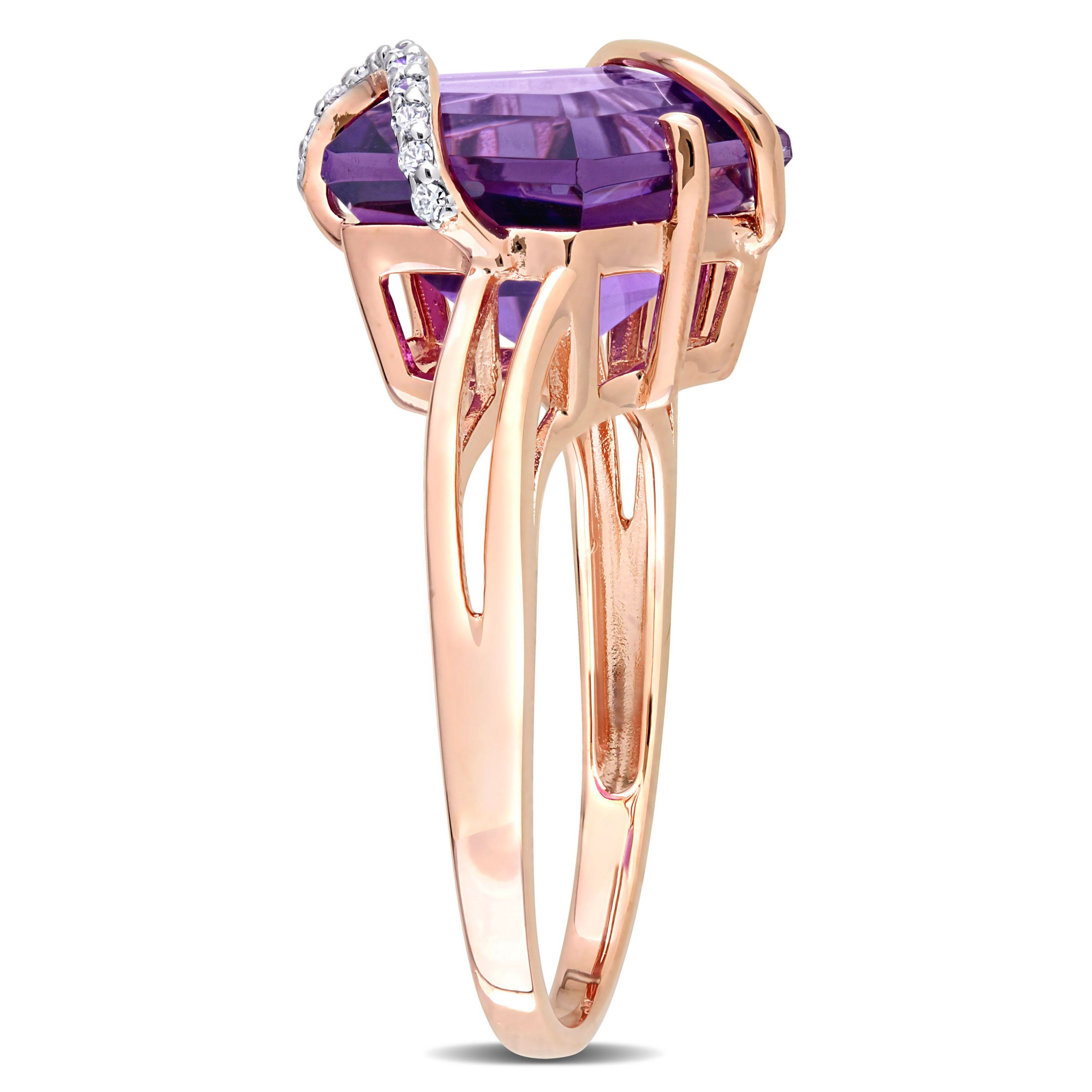 Amethyst and Diamond Accent Wrapped Ring in Rose Plated Sterling Silver