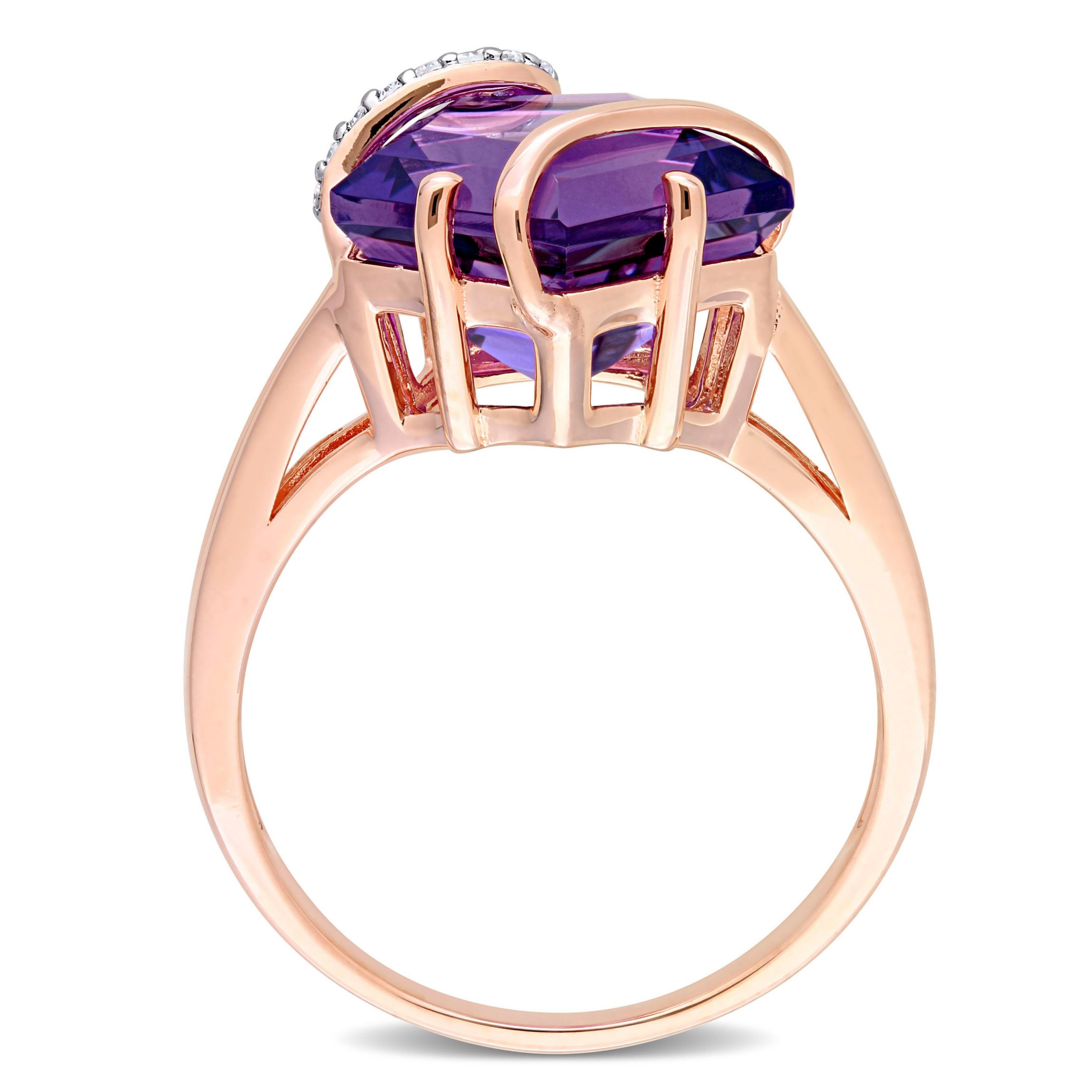 Amethyst and Diamond Accent Wrapped Ring in Rose Plated Sterling Silver