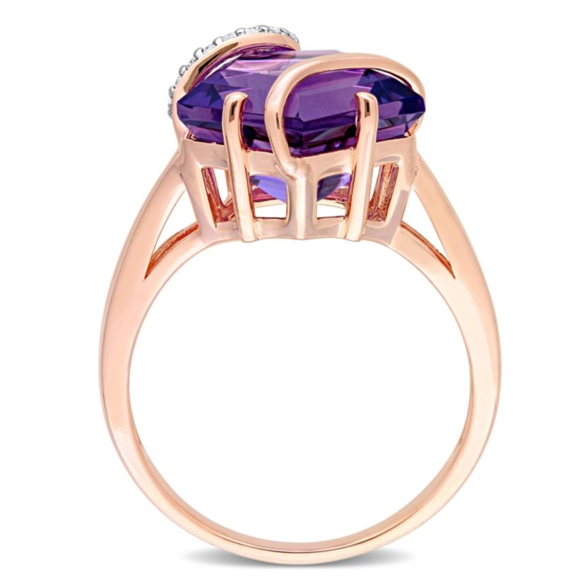 Amethyst and Diamond Accent Wrapped Ring in Rose Plated Sterling Silver