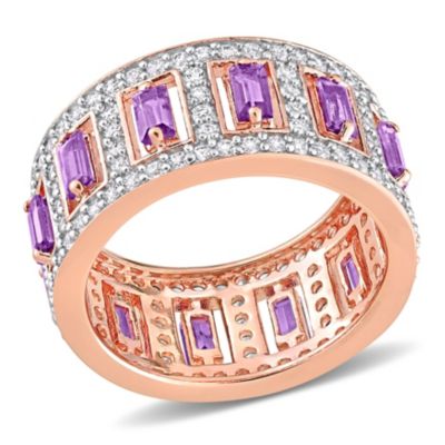 Belk & Co Baguette Amethyst and White Topaz Eternity Ring in Rose Plated Sterling Silver, Pink, 6