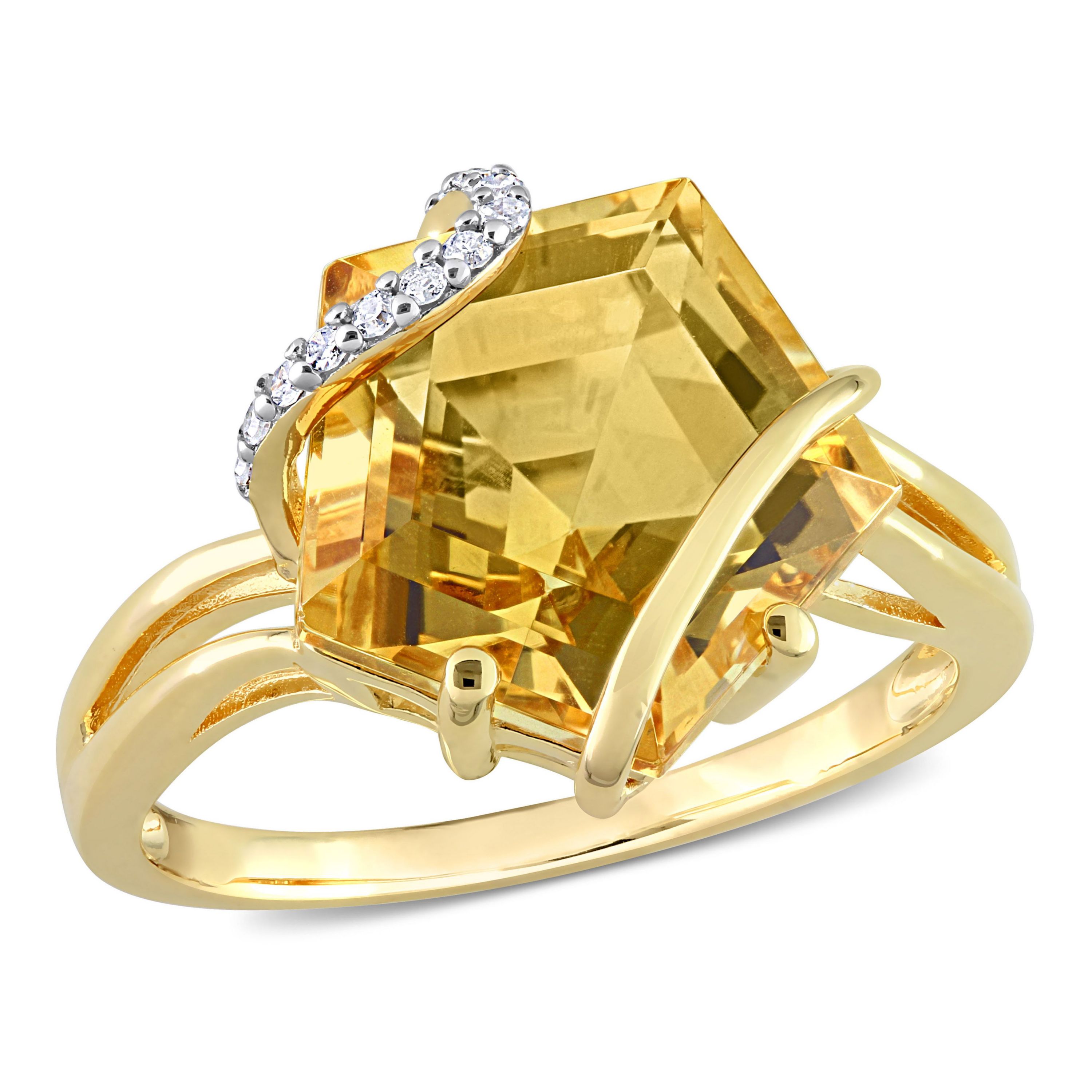Citrine and Diamond Accent Wrapped Ring in Yellow Plated Sterling Silver