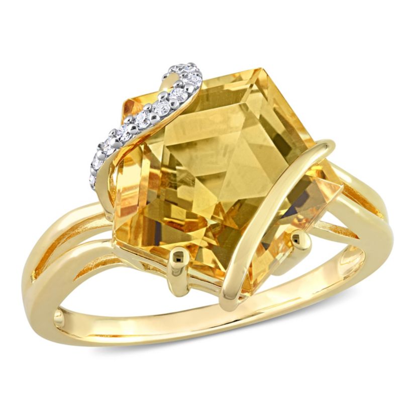 Citrine and Diamond Accent Wrapped Ring in Yellow Plated Sterling Silver