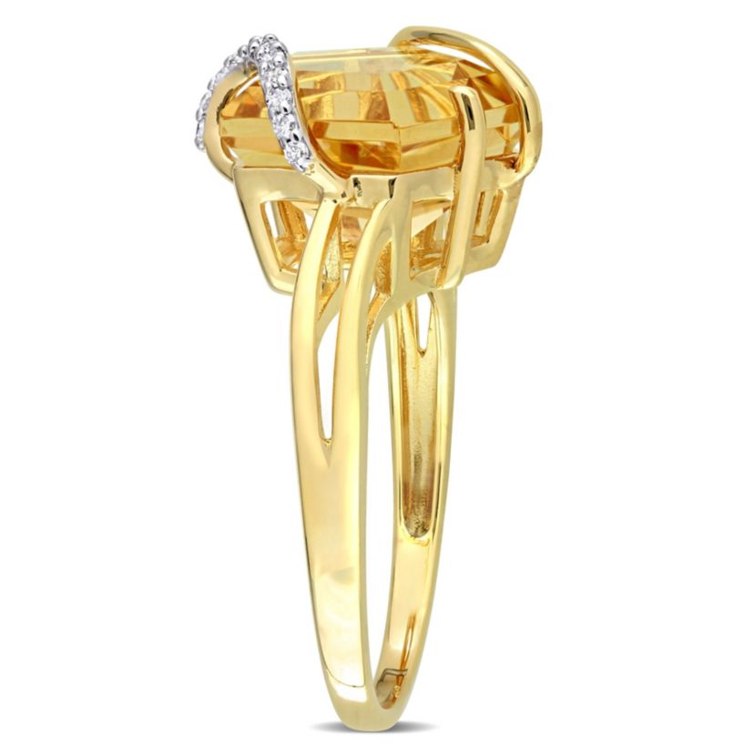 Citrine and Diamond Accent Wrapped Ring in Yellow Plated Sterling Silver