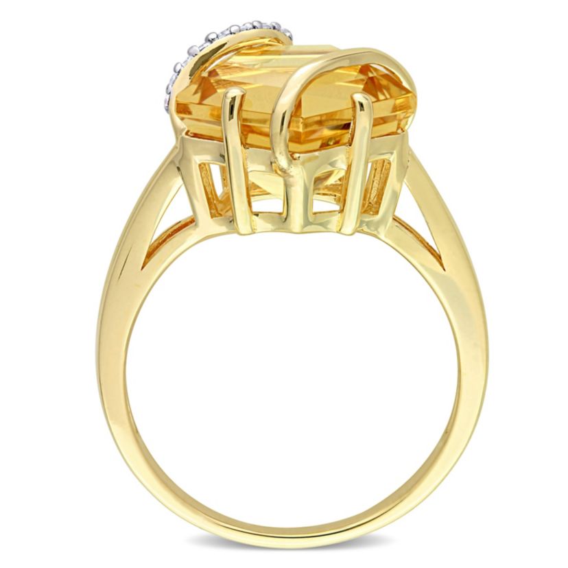 Citrine and Diamond Accent Wrapped Ring in Yellow Plated Sterling Silver