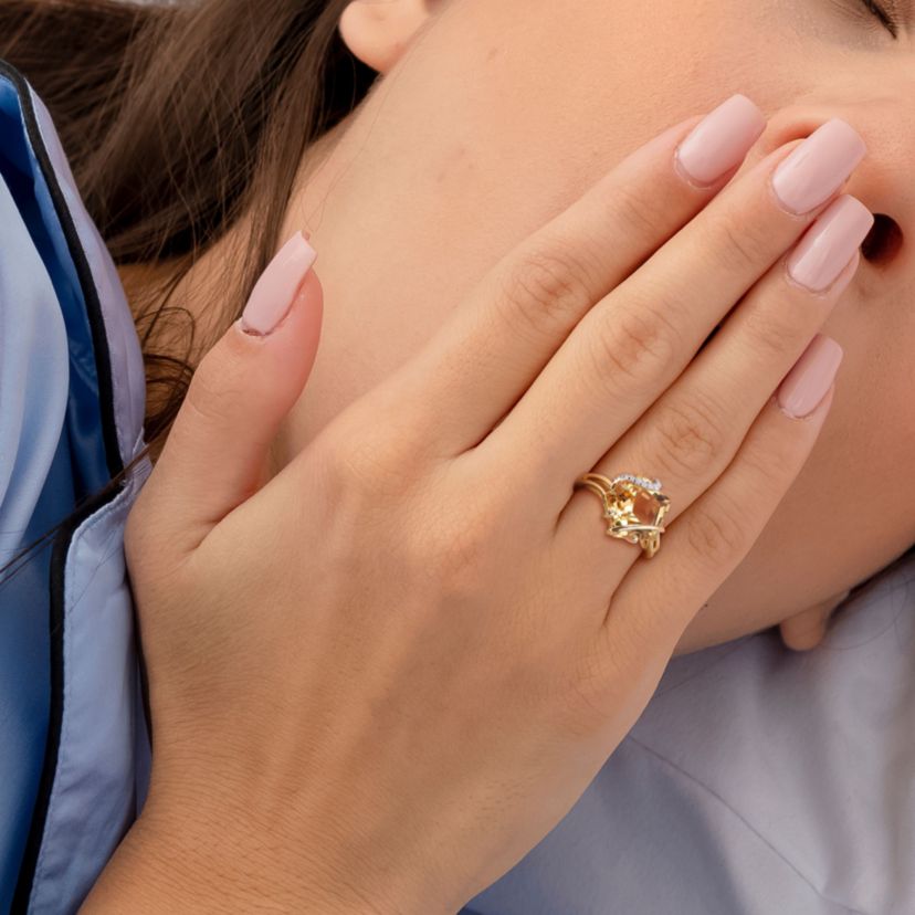 Citrine and Diamond Accent Wrapped Ring in Yellow Plated Sterling Silver