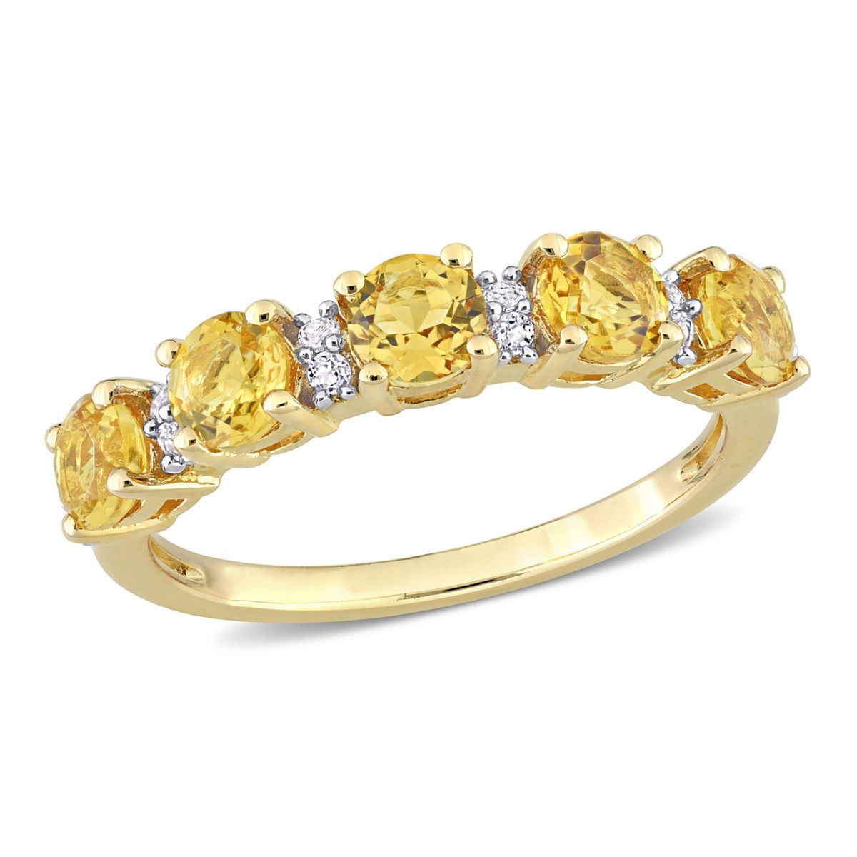 Citrine and White Topaz Semi Eternity Ring in Yellow Gold Plated Sterling Silver