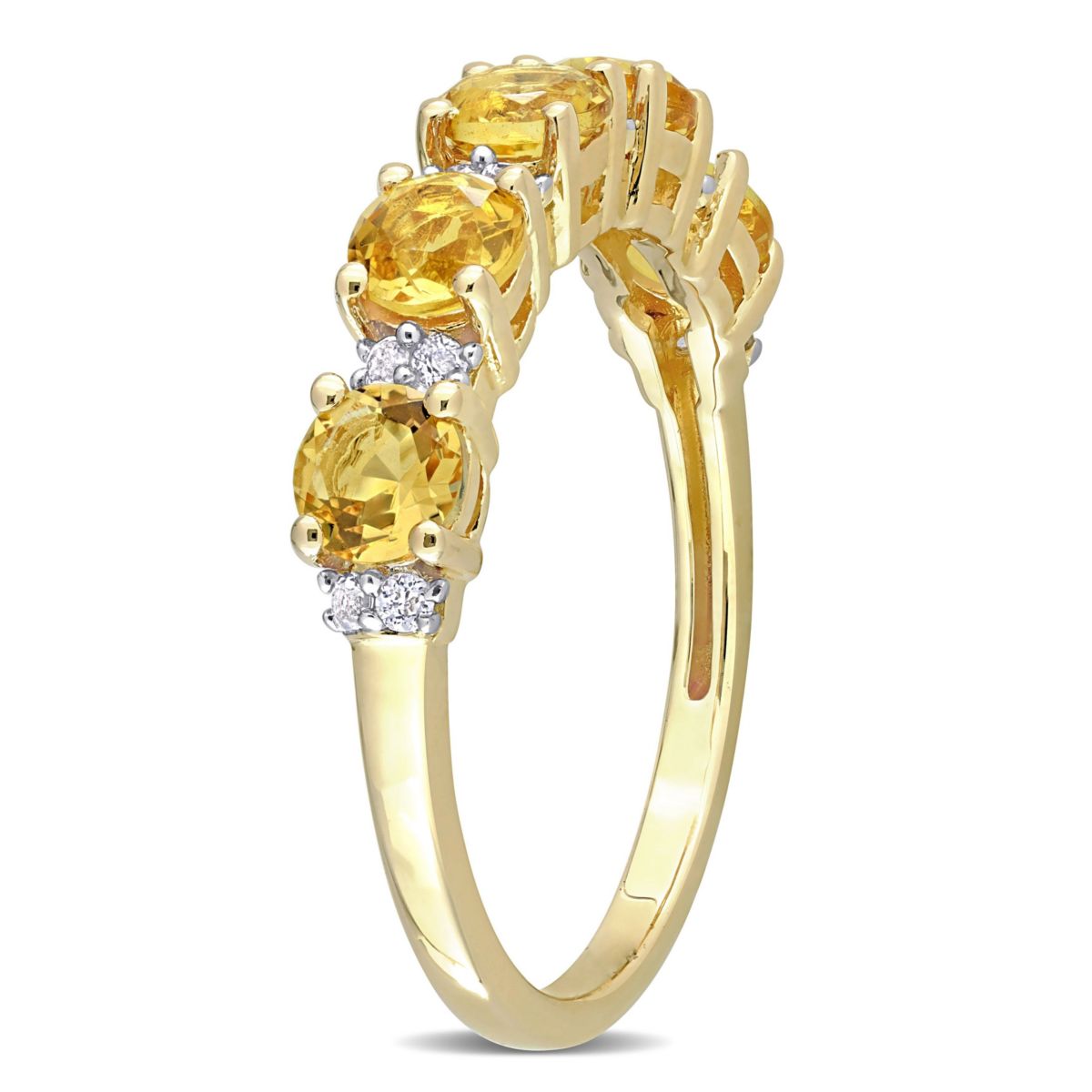 Citrine and White Topaz Semi Eternity Ring in Yellow Gold Plated Sterling Silver