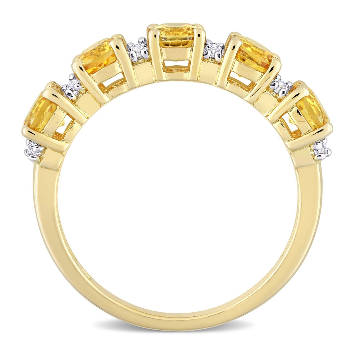 Citrine and White Topaz Semi Eternity Ring in Yellow Gold Plated Sterling Silver