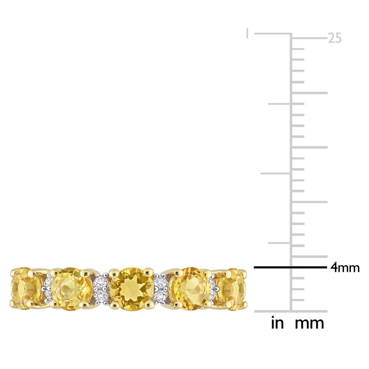 Citrine and White Topaz Semi Eternity Ring in Yellow Gold Plated Sterling Silver