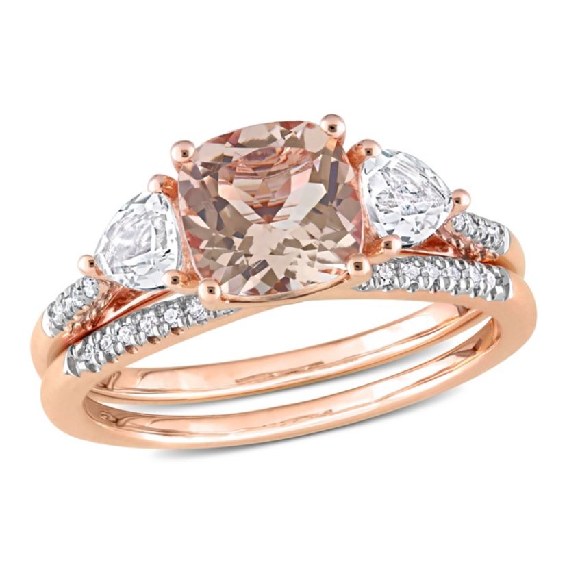 Morganite White Topaz and 1/10 CT TW Diamond Bridal Ring Set in 10k Rose Gold