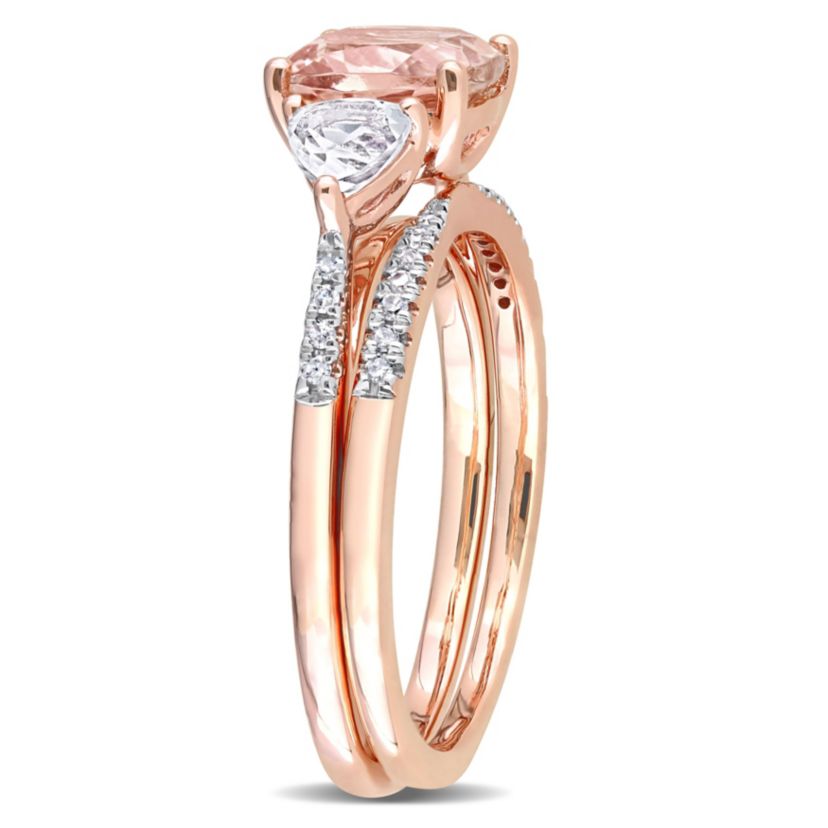 Morganite White Topaz and 1/10 CT TW Diamond Bridal Ring Set in 10k Rose Gold