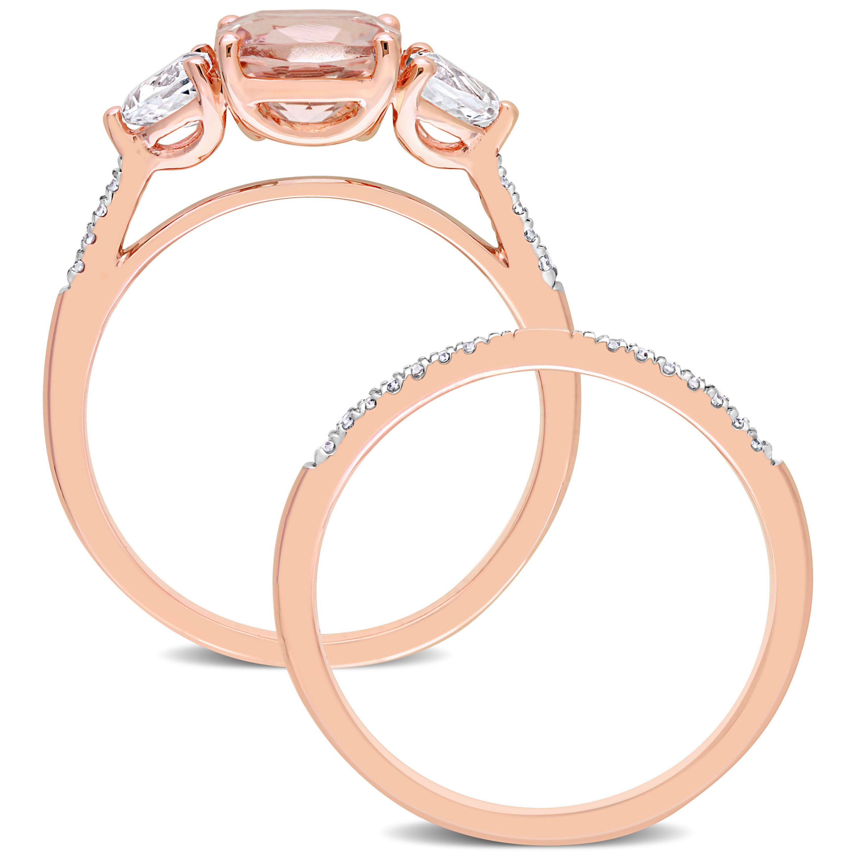Morganite White Topaz and 1/10 CT TW Diamond Bridal Ring Set in 10k Rose Gold