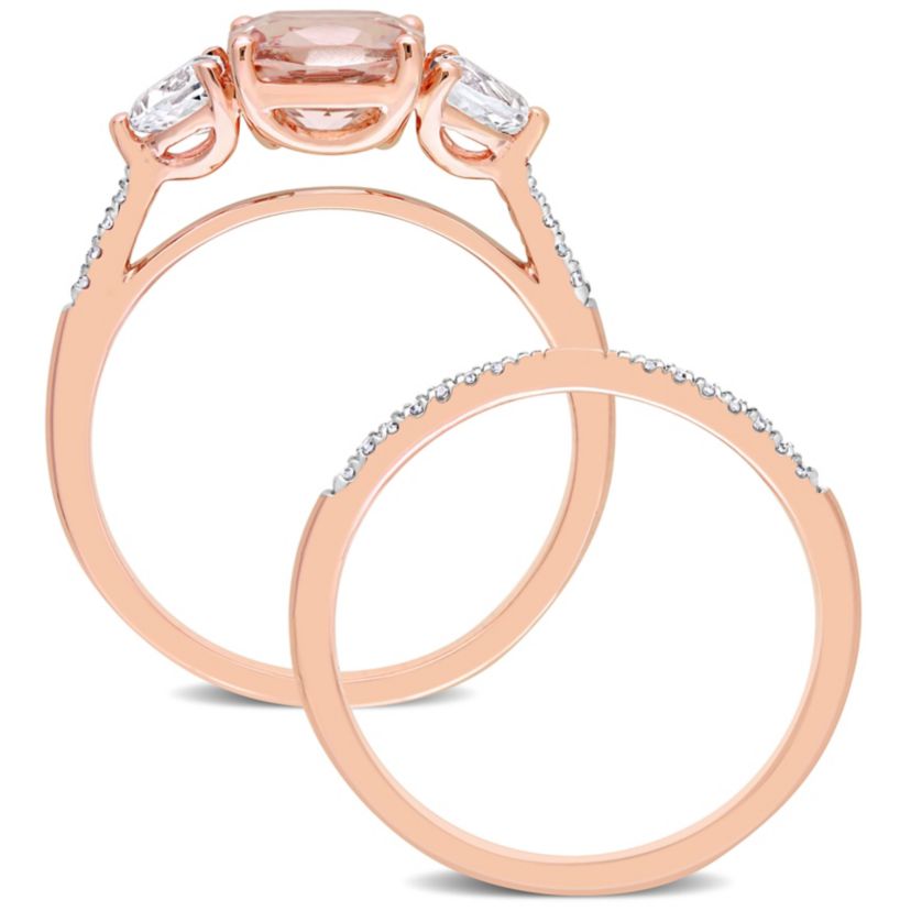 Morganite White Topaz and 1/10 CT TW Diamond Bridal Ring Set in 10k Rose Gold