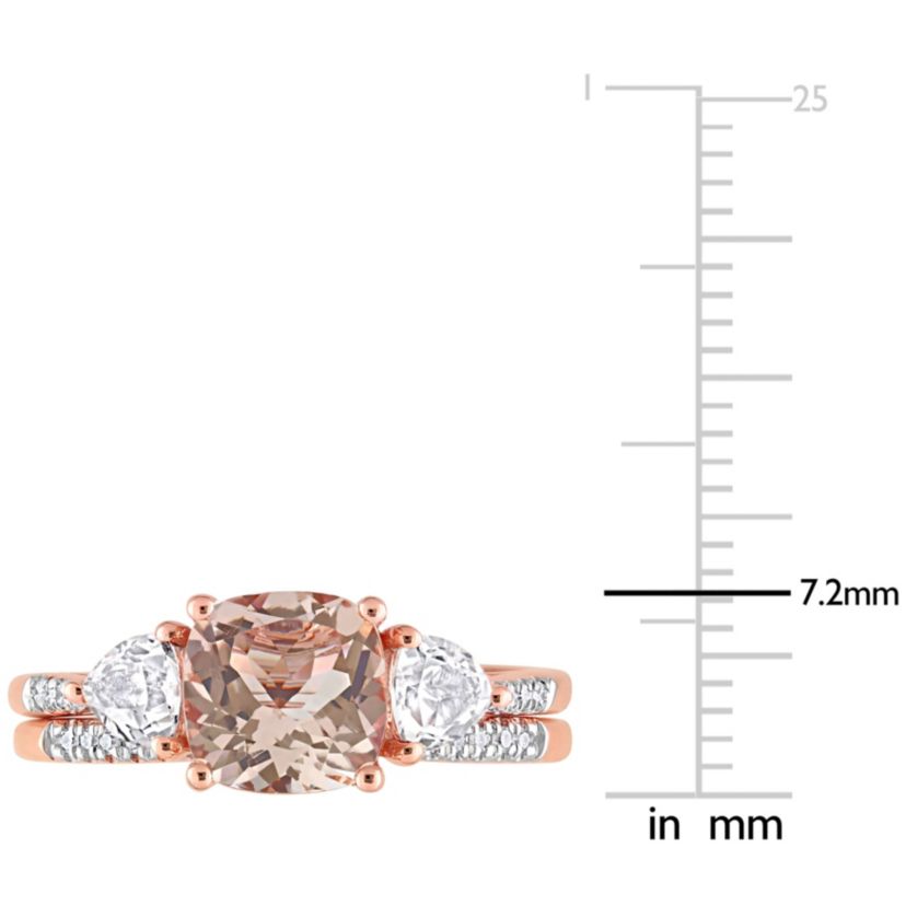 Morganite White Topaz and 1/10 CT TW Diamond Bridal Ring Set in 10k Rose Gold