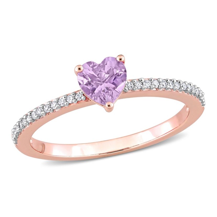Heart Shaped Rose de France and 1/10 CT TW Diamond Promise Ring in 10k Rose Gold
