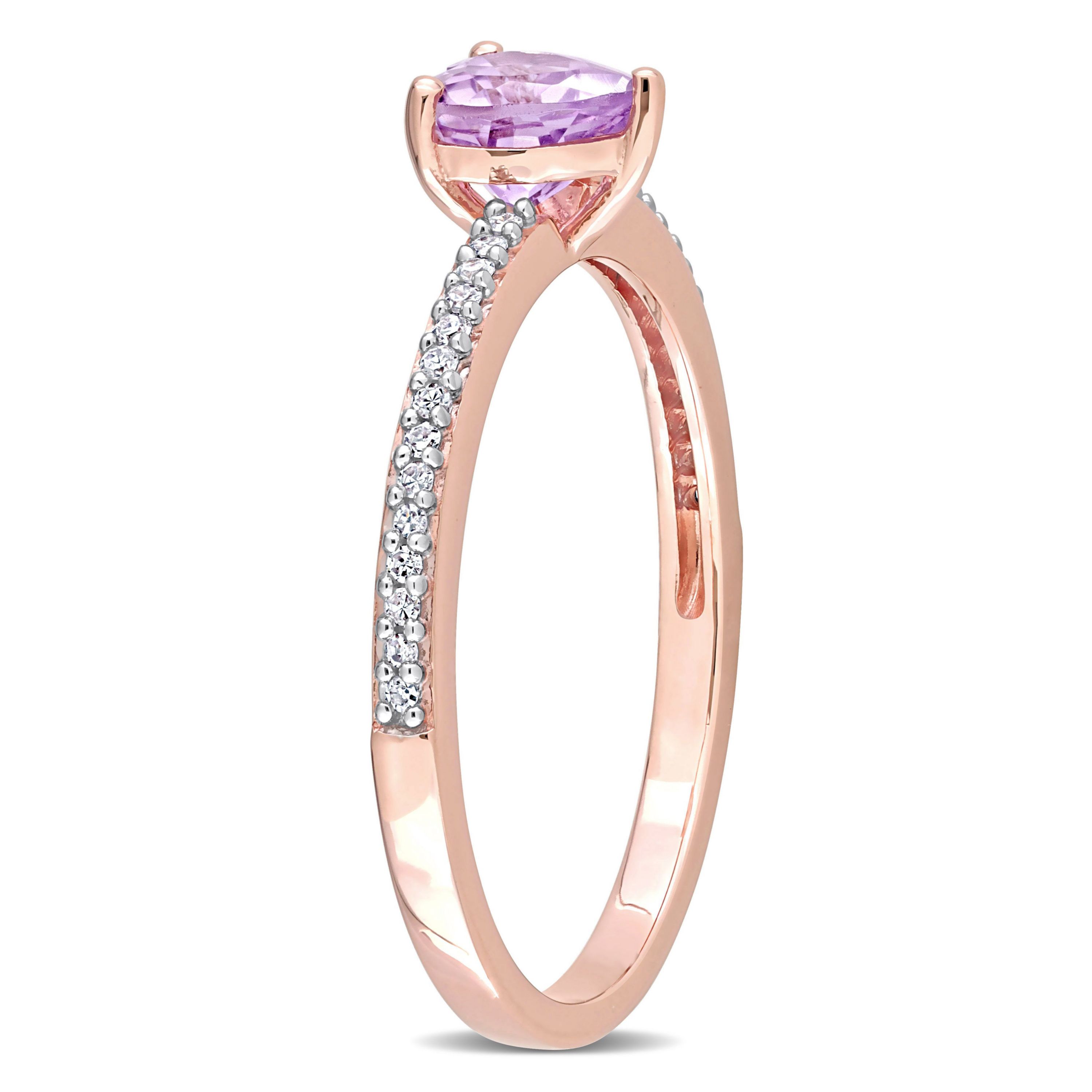 Heart Shaped Rose de France and 1/10 CT TW Diamond Promise Ring in 10k Rose Gold