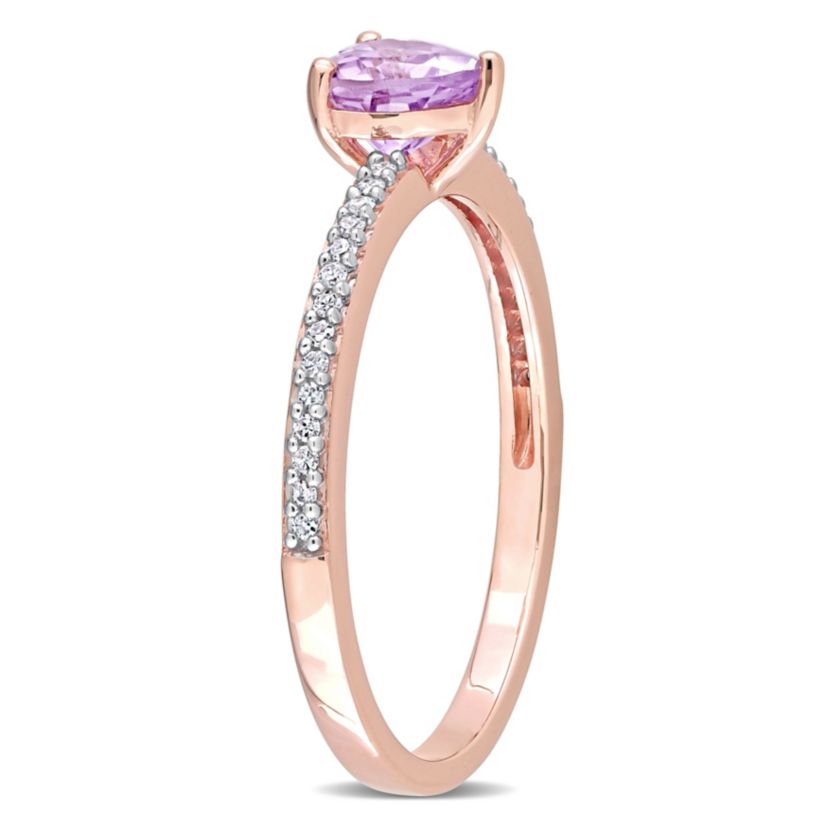 Heart Shaped Rose de France and 1/10 CT TW Diamond Promise Ring in 10k Rose Gold
