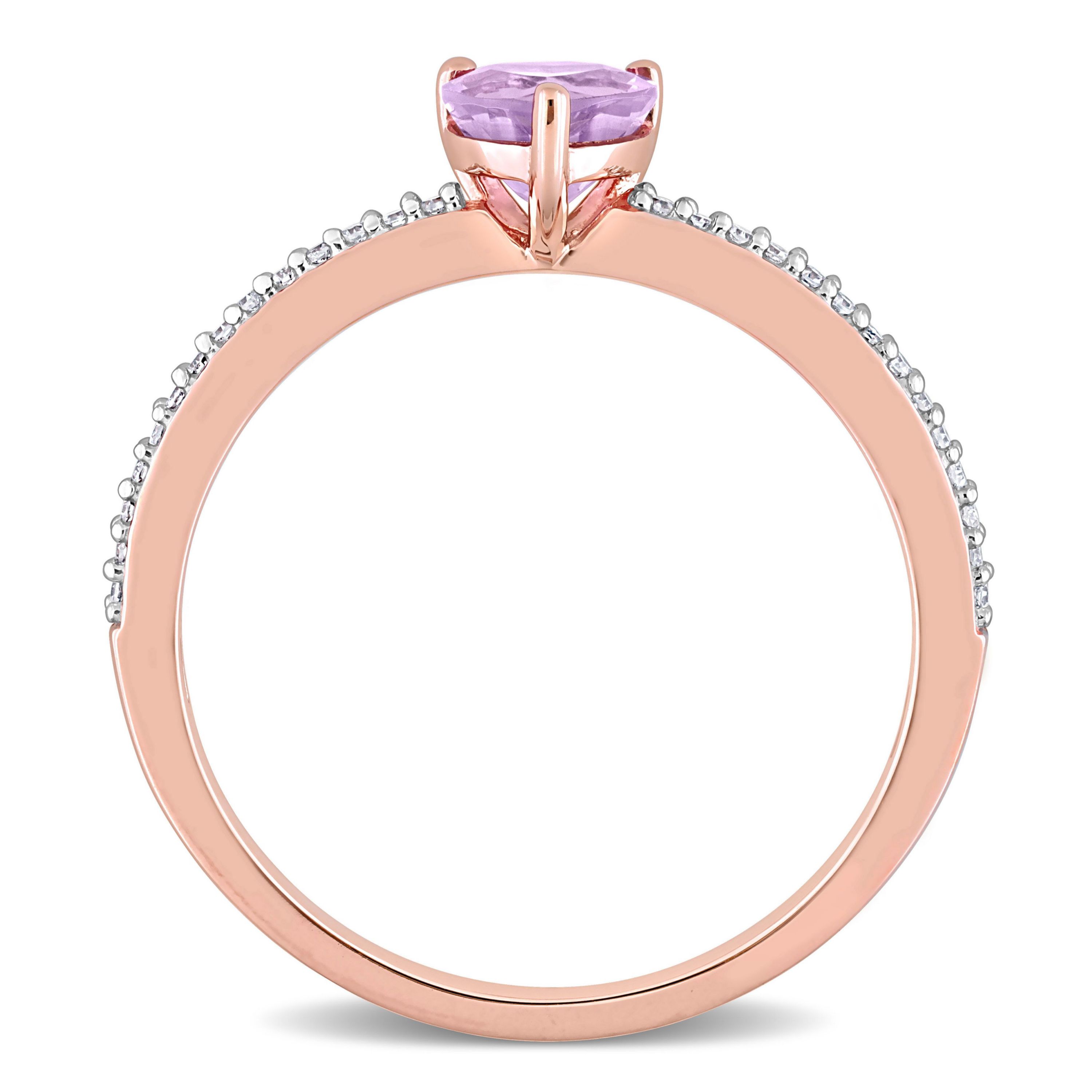 Heart Shaped Rose de France and 1/10 CT TW Diamond Promise Ring in 10k Rose Gold