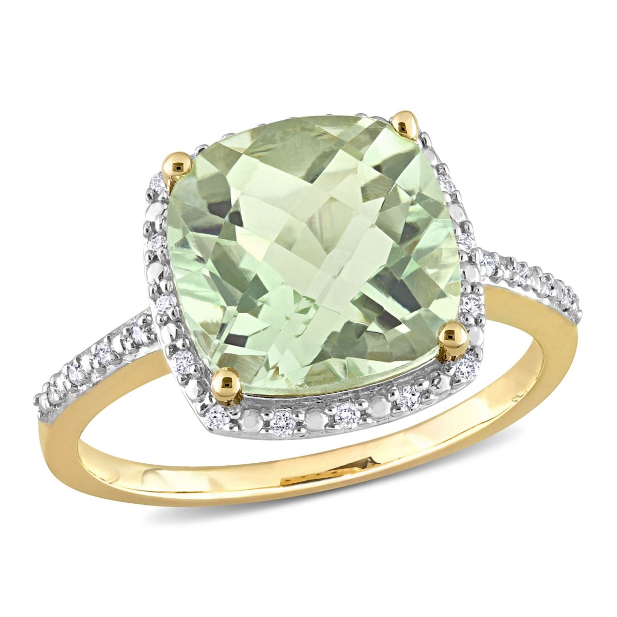 Belk & Co. Green Quartz and 1/10 CT TW Diamond Halo Cocktail Ring in ...