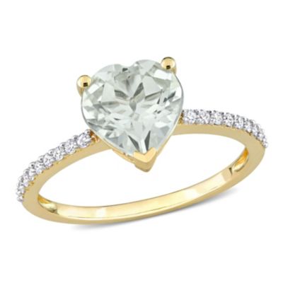 Belk & Co Heart Green Quartz and 1/7 CT TW Diamond Ring in 14k Yellow Gold, 10