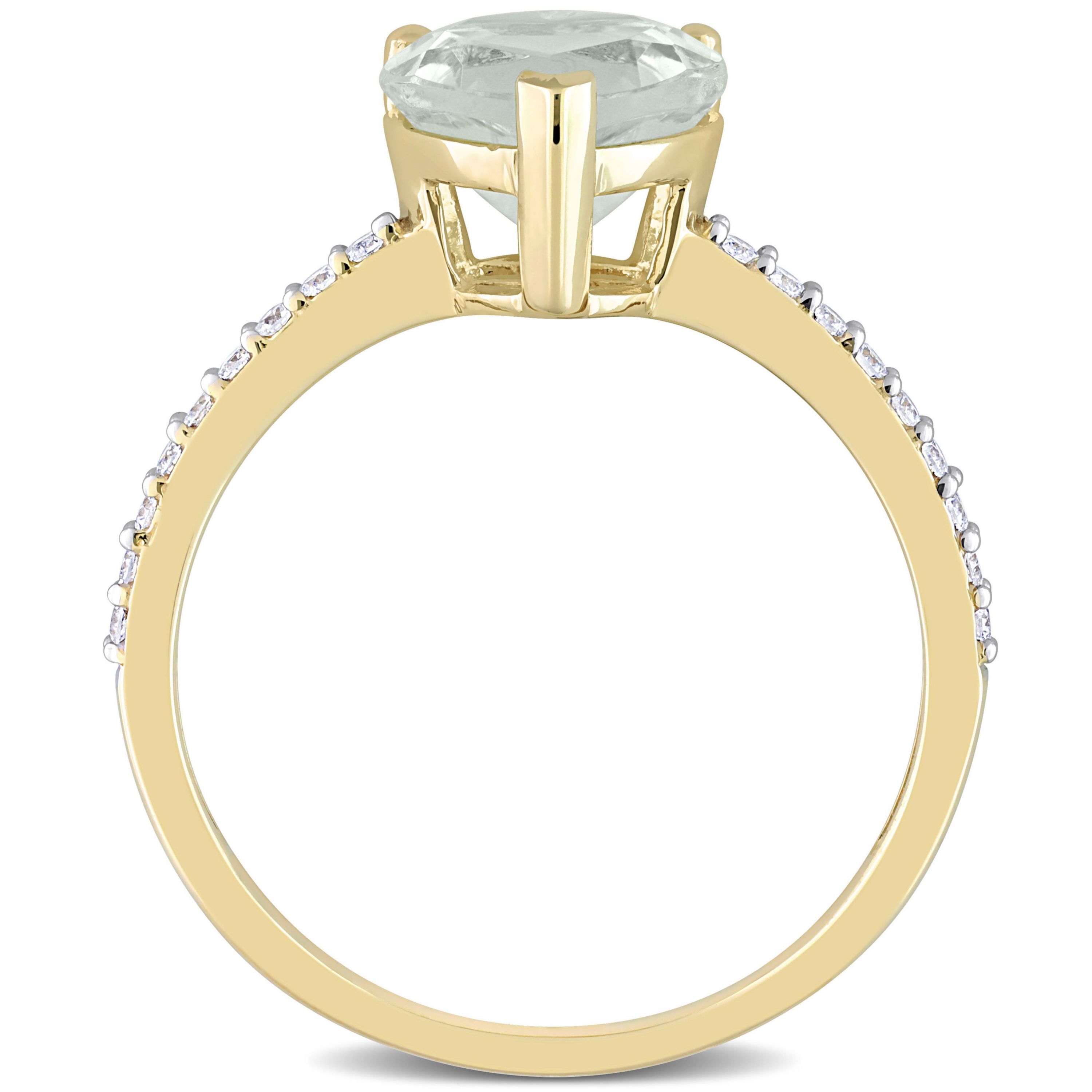 Heart Green Quartz and 1/7 CT TW Diamond Ring in 14k Yellow Gold