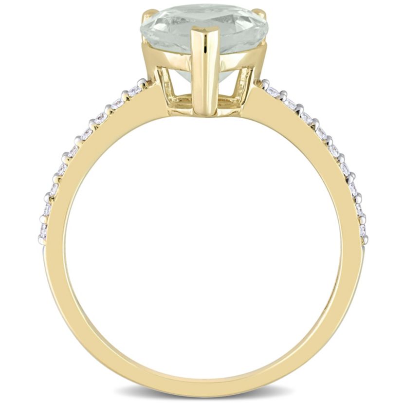 Heart Green Quartz and 1/7 CT TW Diamond Ring in 14k Yellow Gold