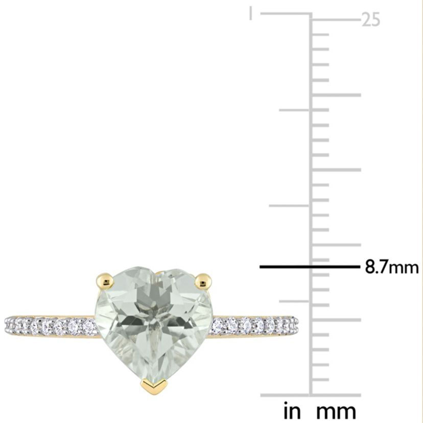 Heart Green Quartz and 1/7 CT TW Diamond Ring in 14k Yellow Gold