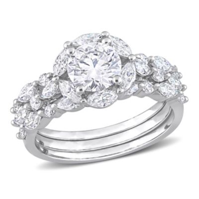 Belk & Co Lab Created Moissanite Vintage Floral Ring in Sterling Silver