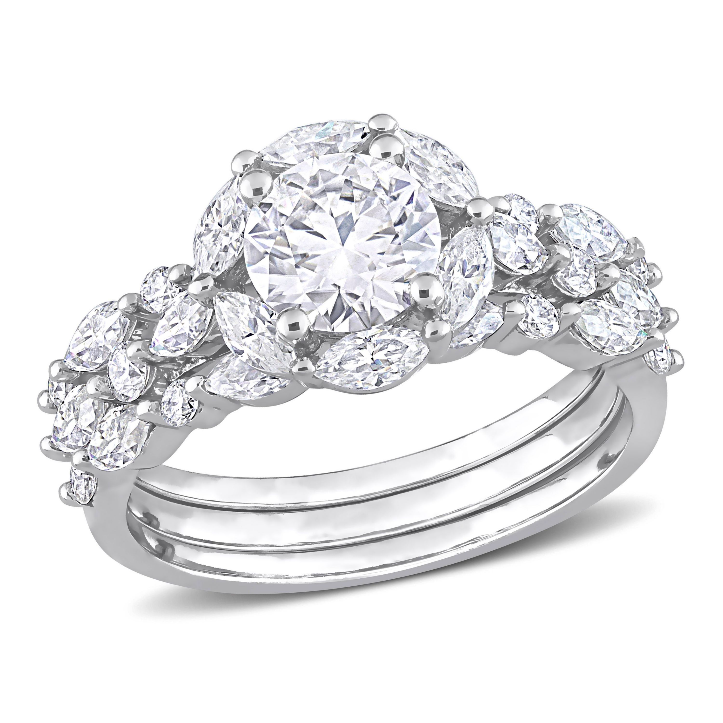 Lab Created Created Moissanite Vintage Floral Ring in Sterling Silver