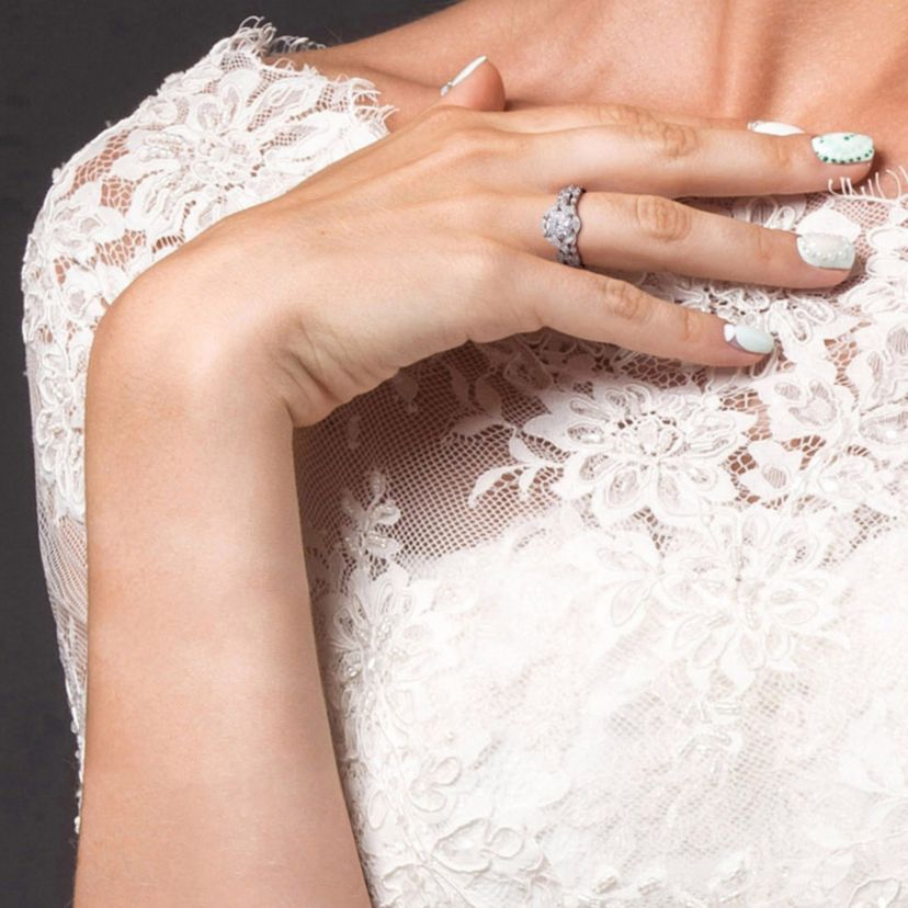 Lab Created Created Moissanite Vintage Floral Ring in Sterling Silver