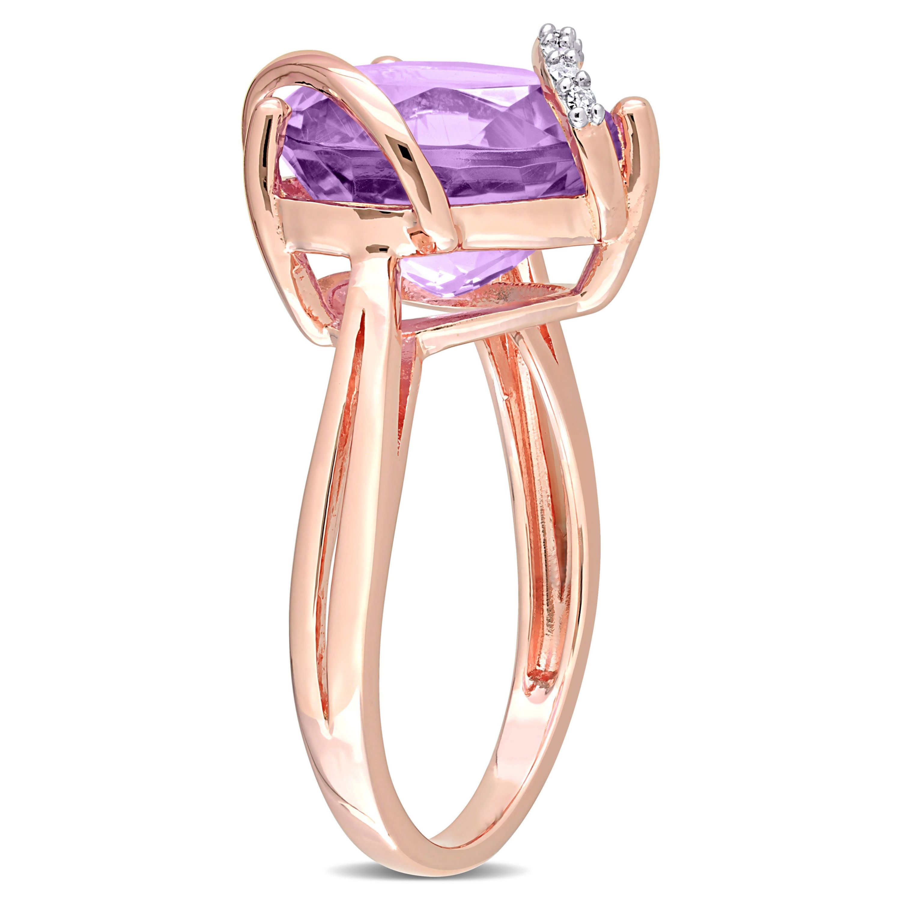 Amethyst and Diamond Accent Heart Ring in Rose Plated Sterling Silver
