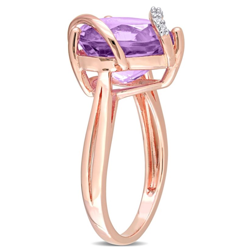 Amethyst and Diamond Accent Heart Ring in Rose Plated Sterling Silver