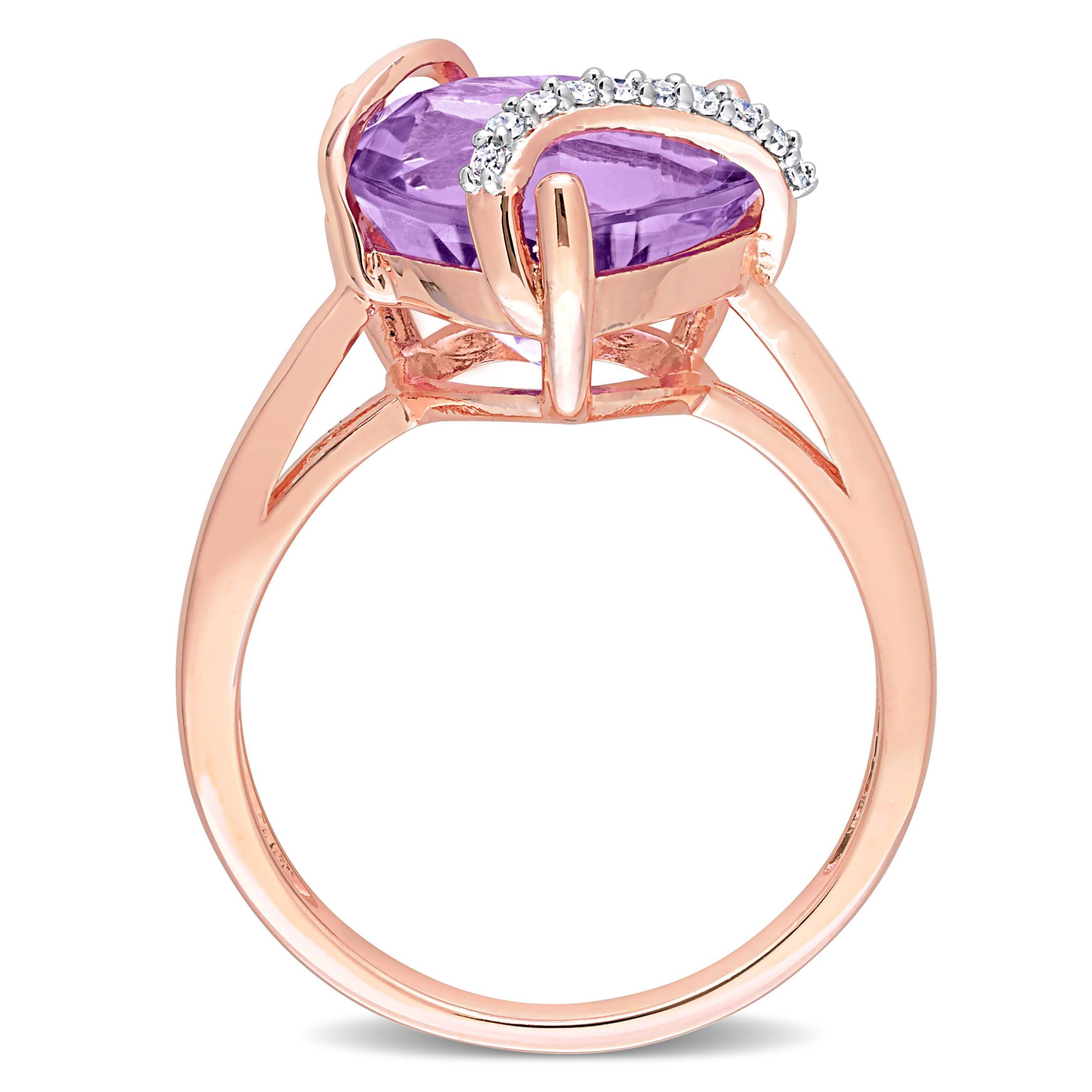 Amethyst and Diamond Accent Heart Ring in Rose Plated Sterling Silver