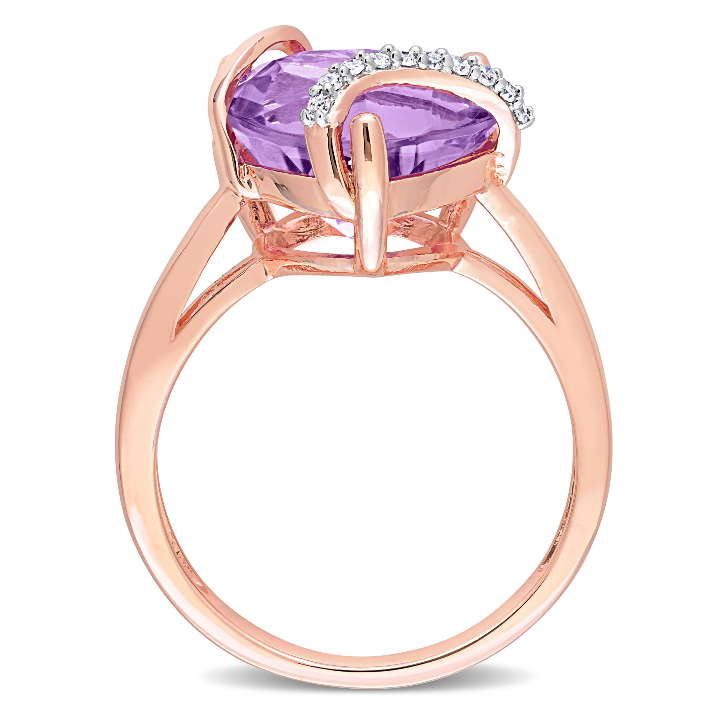 Amethyst and Diamond Accent Heart Ring in Rose Plated Sterling Silver