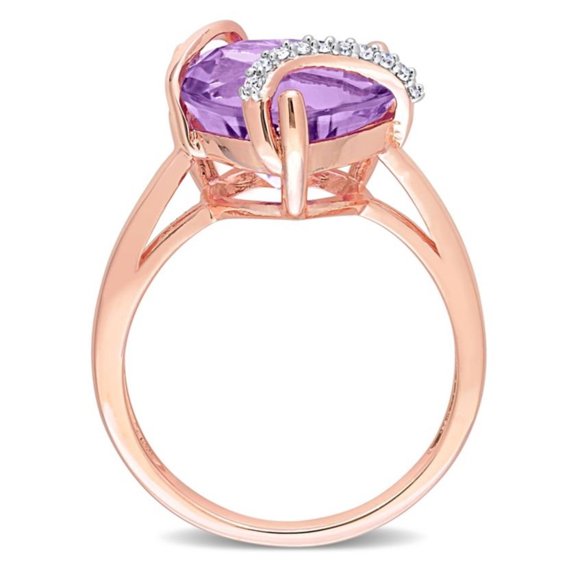 Amethyst and Diamond Accent Heart Ring in Rose Plated Sterling Silver