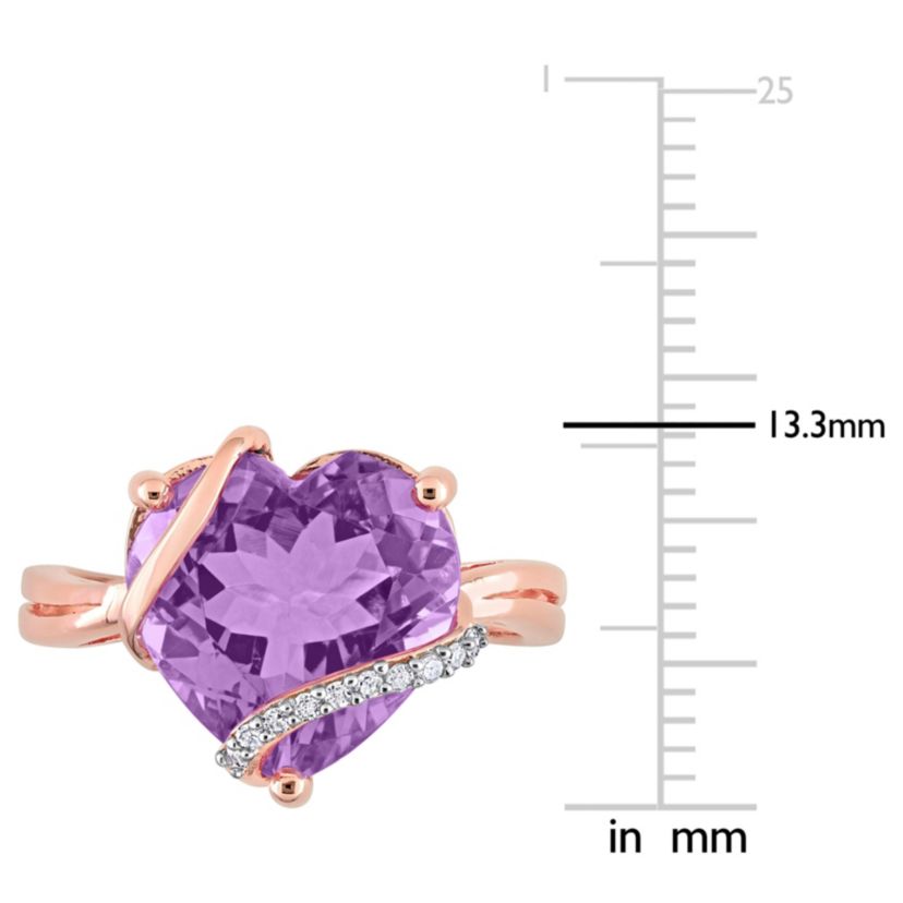 Amethyst and Diamond Accent Heart Ring in Rose Plated Sterling Silver