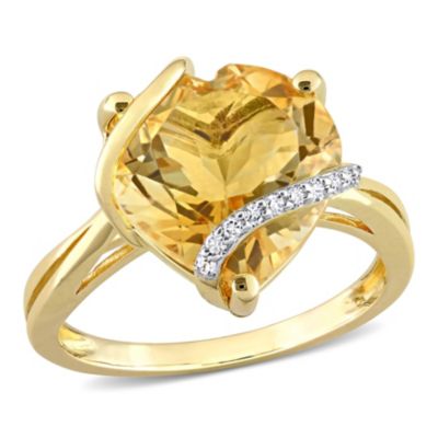Belk & Co Citrine and Diamond Accent Heart Wrapped Ring in Yellow Plated Sterling Silver, 10