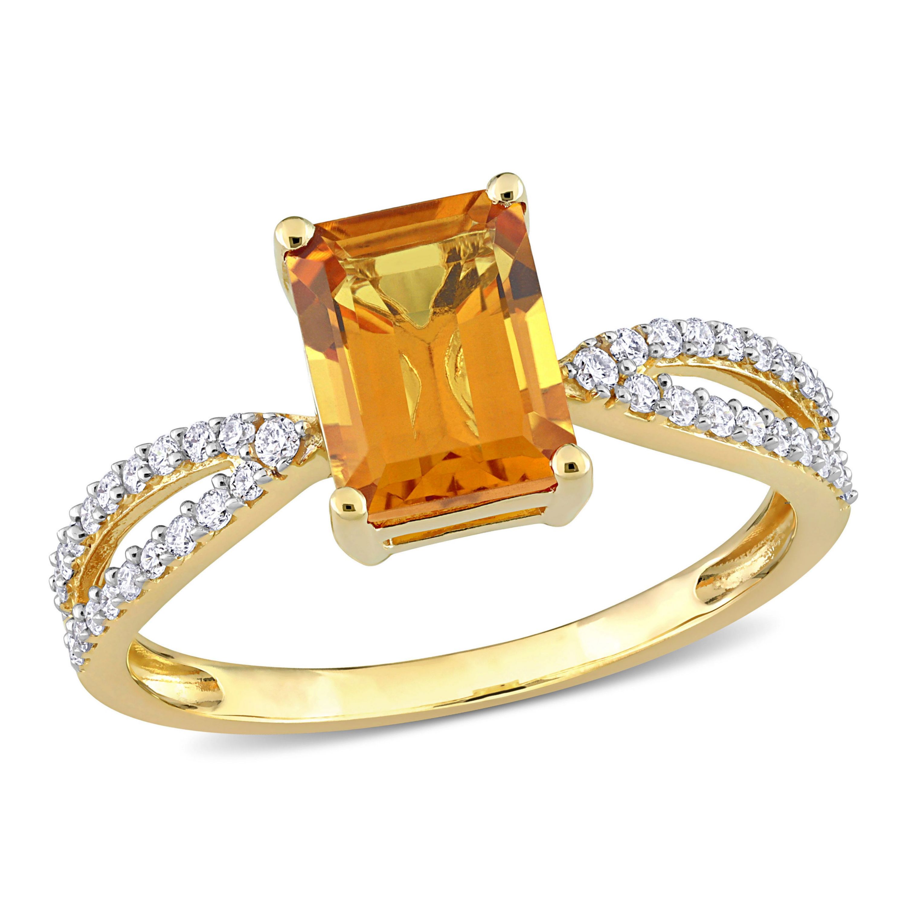 Octagon Madeira Citrine and 1/5 CT TW Diamond Ring in 14k Yellow Gold