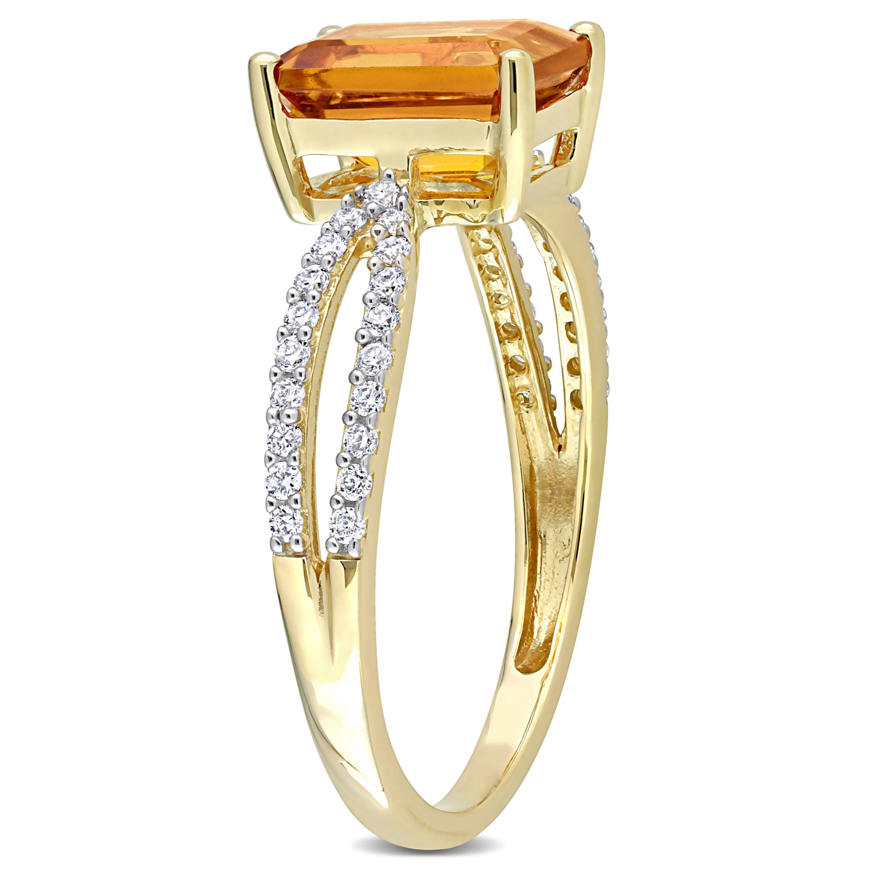 Octagon Madeira Citrine and 1/5 CT TW Diamond Ring in 14k Yellow Gold