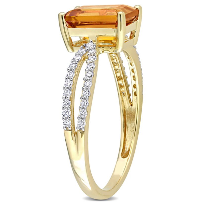 Octagon Madeira Citrine and 1/5 CT TW Diamond Ring in 14k Yellow Gold