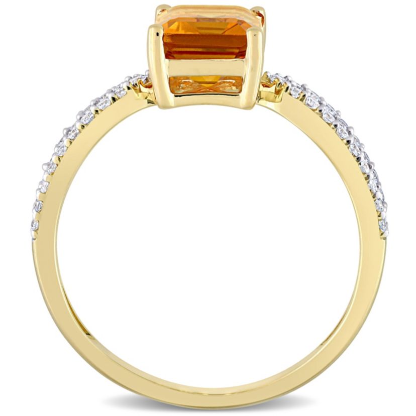 Octagon Madeira Citrine and 1/5 CT TW Diamond Ring in 14k Yellow Gold