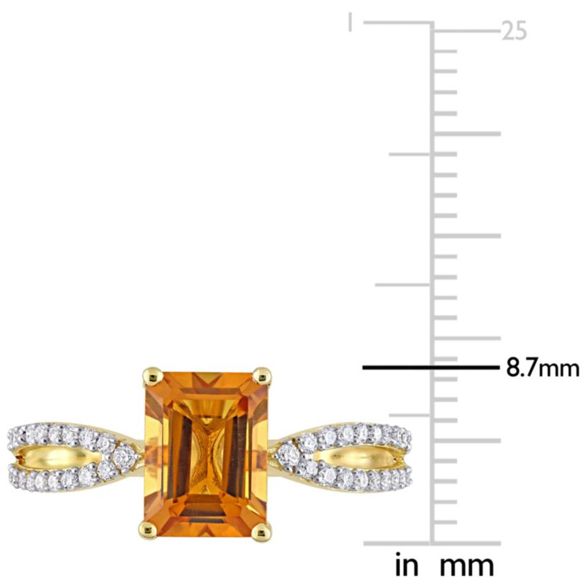 Octagon Madeira Citrine and 1/5 CT TW Diamond Ring in 14k Yellow Gold
