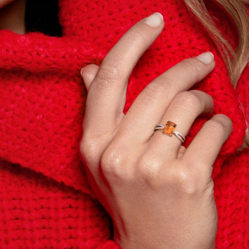 Octagon Madeira Citrine and 1/5 CT TW Diamond Ring in 14k Yellow Gold