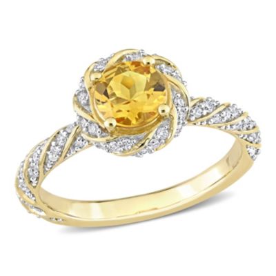 Belk & Co Citrine and 1/4 CT TW Diamond Halo Vintage Ring in 14k Rose Gold, Yellow, 9
